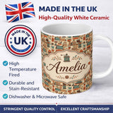 Personalized Custom Name Vintage Kitchen Coffee Tools Appliances Seamless Pattern Name Cute 11oz Ceramic Coffee Tea Mug White Large Handle