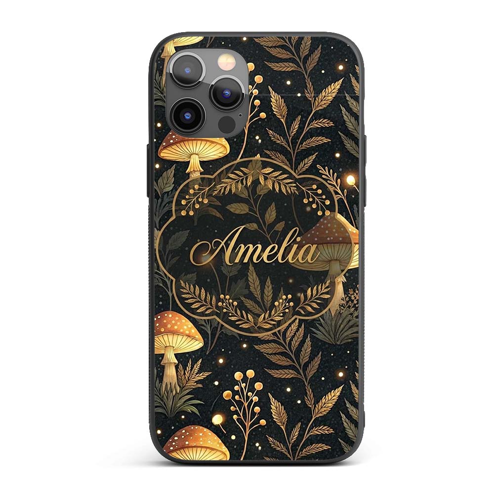 Golden Mushrooml Floral Spiral Printed Design Custom Name Protective Phone Case Mobile Cover Durable Everyday Smartphone Shock Resistant