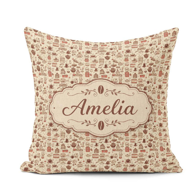 Custom Name Desserts Cups and Utensils Seamless Pattern Name Square Filled Cushion Throw Pillow Sofa Bed Home Decor Zip Washable UK Made
