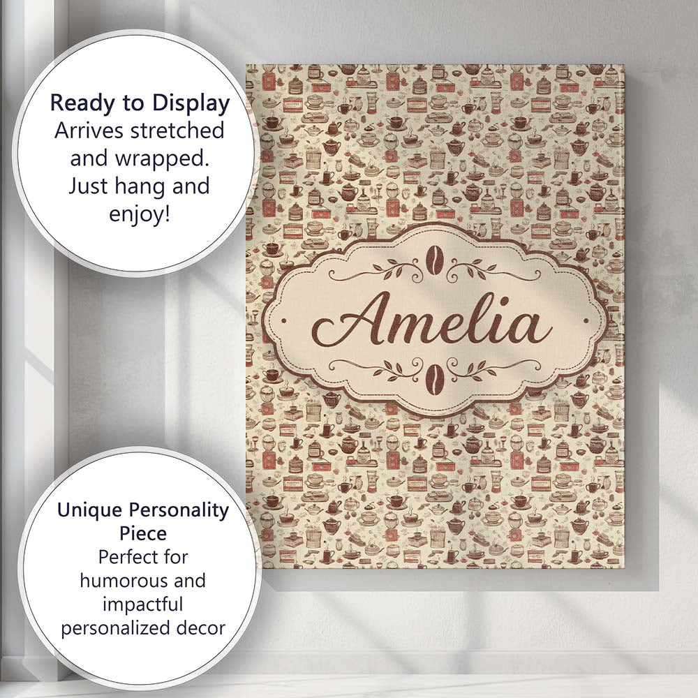 Personalised Name Coffee Desserts Cups and Custom  Unique Gift Idea Elegant Feature Canvas Wall Art Print Decor Picture Ready to Hang