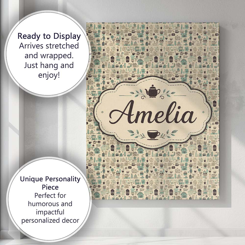 Personalised Name Minimal Coffee Teal Beige Custom  Bespoke Interior Contemporary Canvas Wall Art Print Decor Picture Ready to Hang