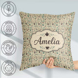 Custom Name Minimal Coffee Teal Beige Seamless Pattern Name Cute Square Filled Cushion Throw Pillow Sofa Bed Home Decor Zip Washable UK Made