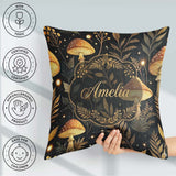 Custom Name Golden Mushrooml Floral Stars Night Seamless Pattern Square Filled Cushion Throw Pillow Sofa Bed Home Decor Zip Washable UK Made
