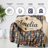 Vintage Ornate Coffee Pots Cups and ware Seamless Pattern  Personalised Custom Name Super Soft Fleece Blanket Bed Sofa Throw