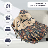 Vintage Ornate Coffee Pots Cups and ware Seamless Pattern  Personalised Custom Name Super Soft Fleece Blanket Bed Sofa Throw