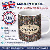 Personalized Custom Name Vintage Ornate Coffee Pots Cups and Kitchenware Seamless Pattern 11oz Ceramic Coffee Tea Mug White Large Handle