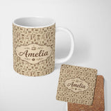 Personalized Custom Name Coffee Cups Desserts and Cafe Elements Seamless Pattern Name Cute 11oz Ceramic Coffee Tea Mug White Large Handle