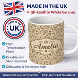 Personalized Custom Name Coffee Cups Desserts and Cafe Elements Seamless Pattern Name Cute 11oz Ceramic Coffee Tea Mug White Large Handle