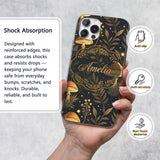Golden Mushrooml Floral Spiral Printed Design Custom Name Protective Phone Case Mobile Cover Durable Everyday Smartphone Shock Resistant
