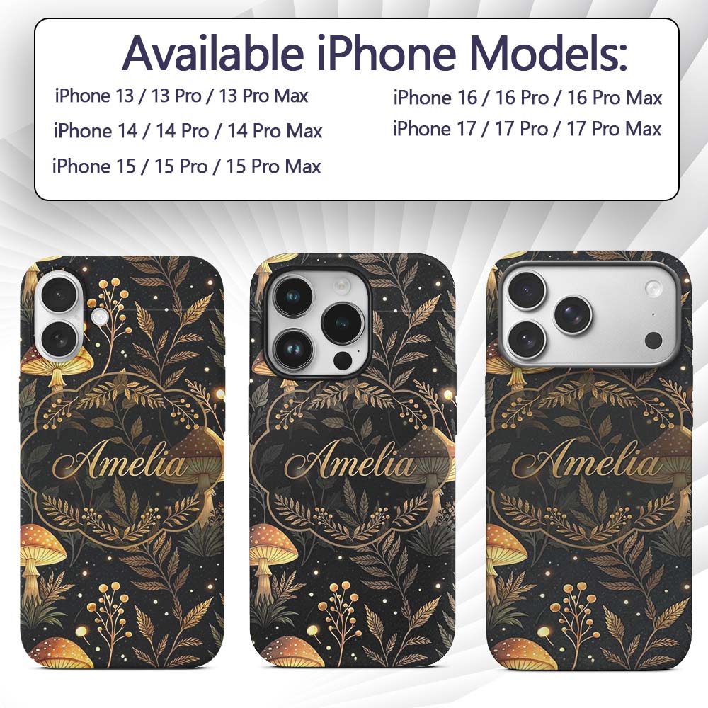 Golden Mushrooml Floral Spiral Printed Design Custom Name Protective Phone Case Mobile Cover Durable Everyday Smartphone Shock Resistant