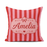 Custom Name Wavy Red and Pink Vertical Stripes Pattern Name Cute Square Filled Cushion Throw Pillow Sofa Bed Home Decor Zip Washable UK Made