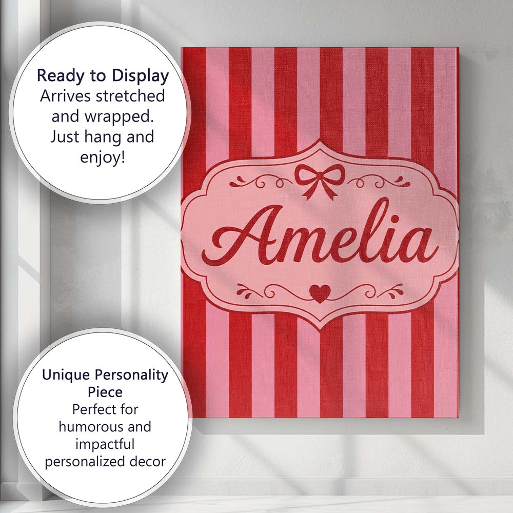 Personalised Name Wavy Red and Pink Vertical Custom Bespoke  Contemporary Display Canvas Wall Art Print Decor Picture Ready to Hang