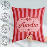 Custom Name Wavy Red and Pink Vertical Stripes Pattern Name Cute Square Filled Cushion Throw Pillow Sofa Bed Home Decor Zip Washable UK Made