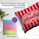 Custom Name Wavy Red and Pink Vertical Stripes Pattern Name Cute Square Filled Cushion Throw Pillow Sofa Bed Home Decor Zip Washable UK Made