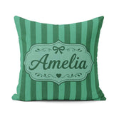 Custom Name Wavy and Teal Vertical Stripes Seamless Pattern Name Square Filled Cushion Throw Pillow Sofa Bed Home Decor Zip Washable UK Made