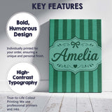 Personalised Name Wavy Green and Teal Custom Modern Room Accent Creative Decorator Style Canvas Wall Art Print Decor Picture Ready to Hang