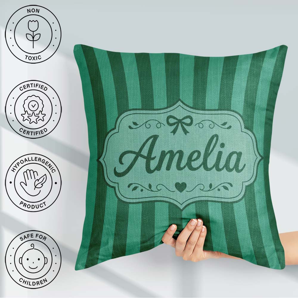 Custom Name Wavy and Teal Vertical Stripes Seamless Pattern Name Square Filled Cushion Throw Pillow Sofa Bed Home Decor Zip Washable UK Made