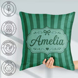 Custom Name Wavy and Teal Vertical Stripes Seamless Pattern Name Square Filled Cushion Throw Pillow Sofa Bed Home Decor Zip Washable UK Made