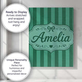 Personalised Name Wavy Green and Teal Custom Modern Room Accent Creative Decorator Style Canvas Wall Art Print Decor Picture Ready to Hang