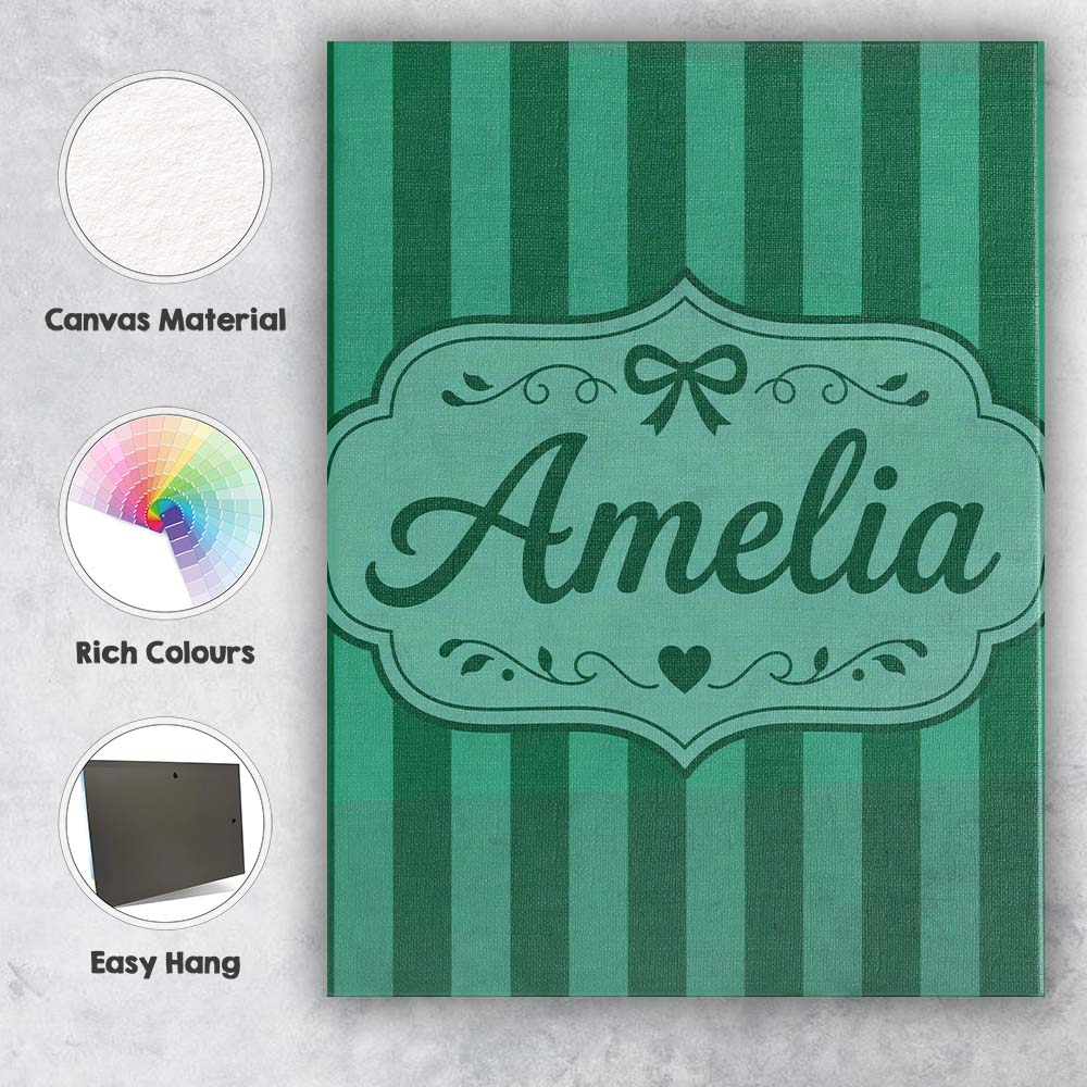 Personalised Name Wavy Green and Teal Custom Modern Room Accent Creative Decorator Style Canvas Wall Art Print Decor Picture Ready to Hang