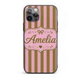 Wavy Olive Green and Pink Vertical Printed Design Custom Name Protective Phone Case Mobile Cover Durable Everyday Smartphone Shock Resistant