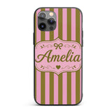 Wavy Olive Green and Pink Vertical Printed Design Custom Name Protective Phone Case Mobile Cover Durable Everyday Smartphone Shock Resistant