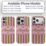 Wavy Olive Green and Pink Vertical Printed Design Custom Name Protective Phone Case Mobile Cover Durable Everyday Smartphone Shock Resistant