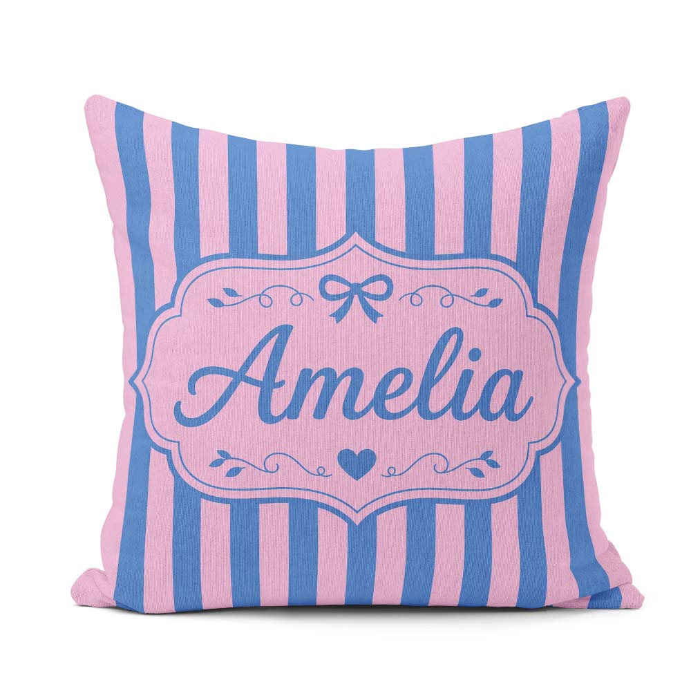 Custom Name Wavy Blue and Pink Vertical Stripes Seamless Pattern Square Filled Cushion Throw Pillow Sofa Bed Home Decor Zip Washable UK Made