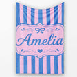 Wavy Blue and Pink Vertical Stripes Seamless Pattern Name Cute  Personalised Custom Name Super Soft Fleece Blanket Bed Sofa Throw