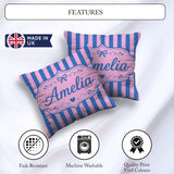 Custom Name Wavy Blue and Pink Vertical Stripes Seamless Pattern Square Filled Cushion Throw Pillow Sofa Bed Home Decor Zip Washable UK Made