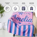 Wavy Blue and Pink Vertical Stripes Seamless Pattern Name Cute  Personalised Custom Name Super Soft Fleece Blanket Bed Sofa Throw