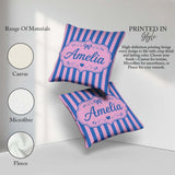 Custom Name Wavy Blue and Pink Vertical Stripes Seamless Pattern Square Filled Cushion Throw Pillow Sofa Bed Home Decor Zip Washable UK Made