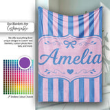 Wavy Blue and Pink Vertical Stripes Seamless Pattern Name Cute  Personalised Custom Name Super Soft Fleece Blanket Bed Sofa Throw