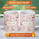 Personalized Custom Name Woodland Animals Koala Kangaroo Bear Floral Mauve Pink Seamless 11oz Ceramic Coffee Tea Mug White Large Handle