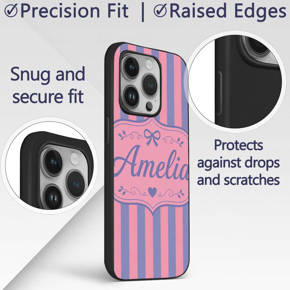 Wavy Purple and Pink Vertical Stripes Seamless Custom Name Protective Phone Case Mobile Cover Durable Everyday Smartphone Shock Resistant