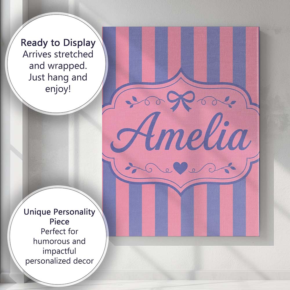 Personalised Name Wavy Purple and Pink Custom  Modern Room Accent Elegant Feature Canvas Wall Art Print Decor Picture Ready to Hang