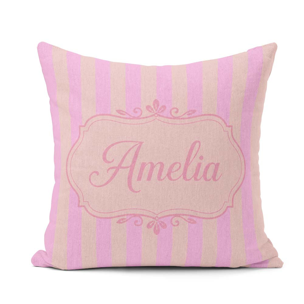 Custom Name Soft Beige and Pink Wavy Stripes Seamless Name Cute Square Filled Cushion Throw Pillow Sofa Bed Home Decor Zip Washable UK Made