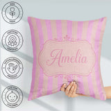 Custom Name Soft Beige and Pink Wavy Stripes Seamless Name Cute Square Filled Cushion Throw Pillow Sofa Bed Home Decor Zip Washable UK Made