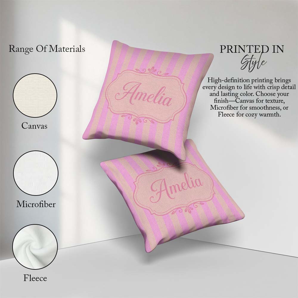 Custom Name Soft Beige and Pink Wavy Stripes Seamless Name Cute Square Filled Cushion Throw Pillow Sofa Bed Home Decor Zip Washable UK Made