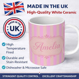 Personalized Custom Name Soft Beige and Pink Wavy Stripes Seamless Pattern Name Cute Unique 11oz Ceramic Coffee Tea Mug White Large Handle