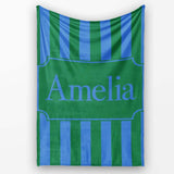 Wavy Blue and Green Vertical Stripes Seamless Pattern Name Cute  Personalised Custom Name Super Soft Fleece Blanket Bed Sofa Throw