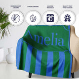 Wavy Blue and Green Vertical Stripes Seamless Pattern Name Cute  Personalised Custom Name Super Soft Fleece Blanket Bed Sofa Throw