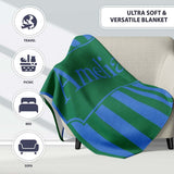 Wavy Blue and Green Vertical Stripes Seamless Pattern Name Cute  Personalised Custom Name Super Soft Fleece Blanket Bed Sofa Throw