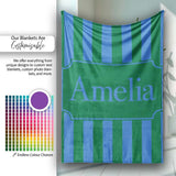 Wavy Blue and Green Vertical Stripes Seamless Pattern Name Cute  Personalised Custom Name Super Soft Fleece Blanket Bed Sofa Throw