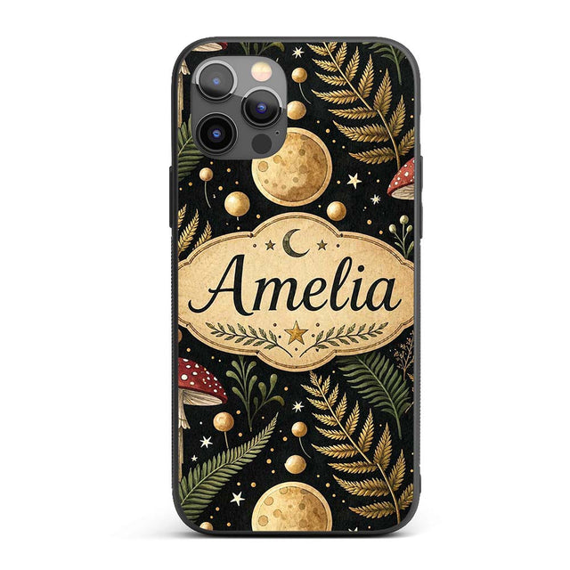 Moon Mushroom Botanical Night Garden Seamless Custom Name Protective Phone Case Mobile Cover Durable Everyday Smartphone Shock Resistant