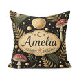 Custom Name Moon Mushroom Botanical Night Garden Seamless Lovely Square Filled Cushion Throw Pillow Sofa Bed Home Decor Zip Washable UK Made