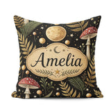 Custom Name Moon Mushroom Botanical Night Garden Seamless Lovely Square Filled Cushion Throw Pillow Sofa Bed Home Decor Zip Washable UK Made