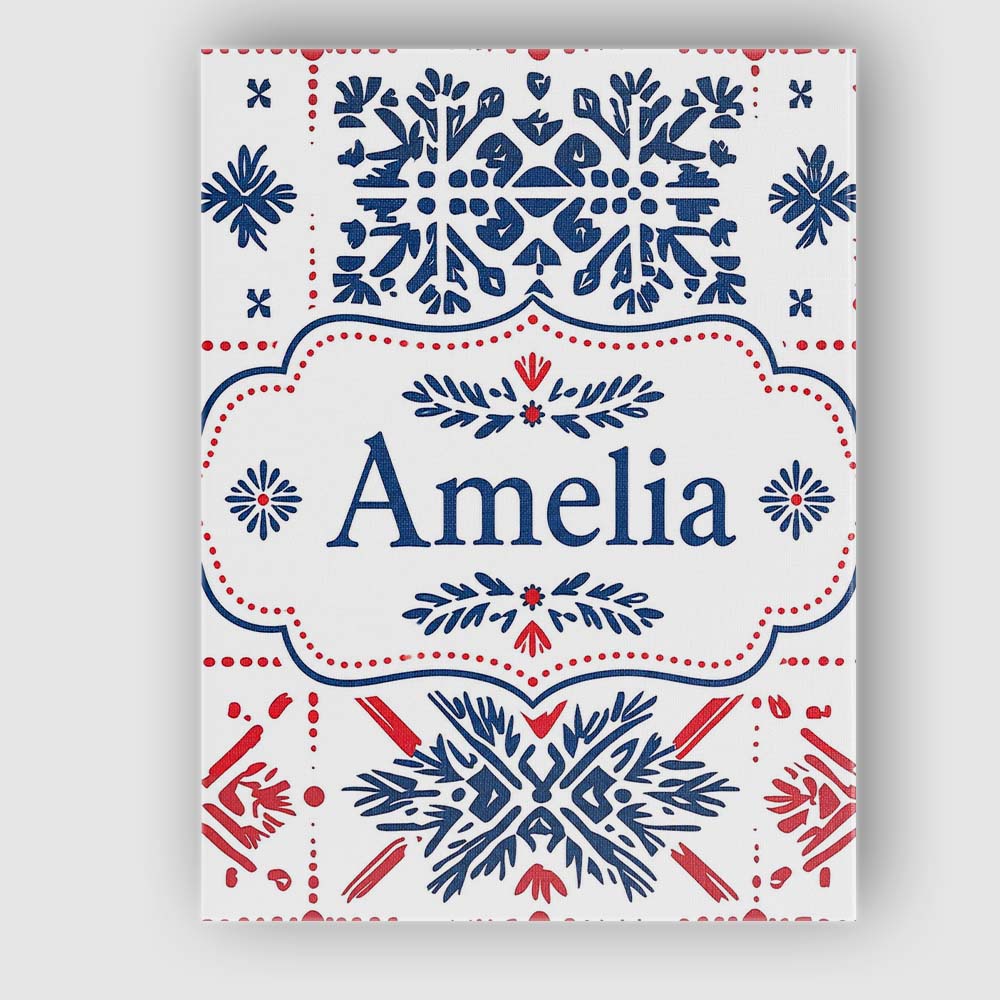 Personalised Name Folk Blue and Red Custom  Stylish Home Interior Elegant Feature Canvas Wall Art Print Decor Picture Ready to Hang