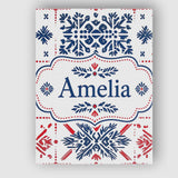 Personalised Name Folk Blue and Red Custom  Stylish Home Interior Elegant Feature Canvas Wall Art Print Decor Picture Ready to Hang