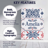 Personalised Name Folk Blue and Red Custom  Stylish Home Interior Elegant Feature Canvas Wall Art Print Decor Picture Ready to Hang